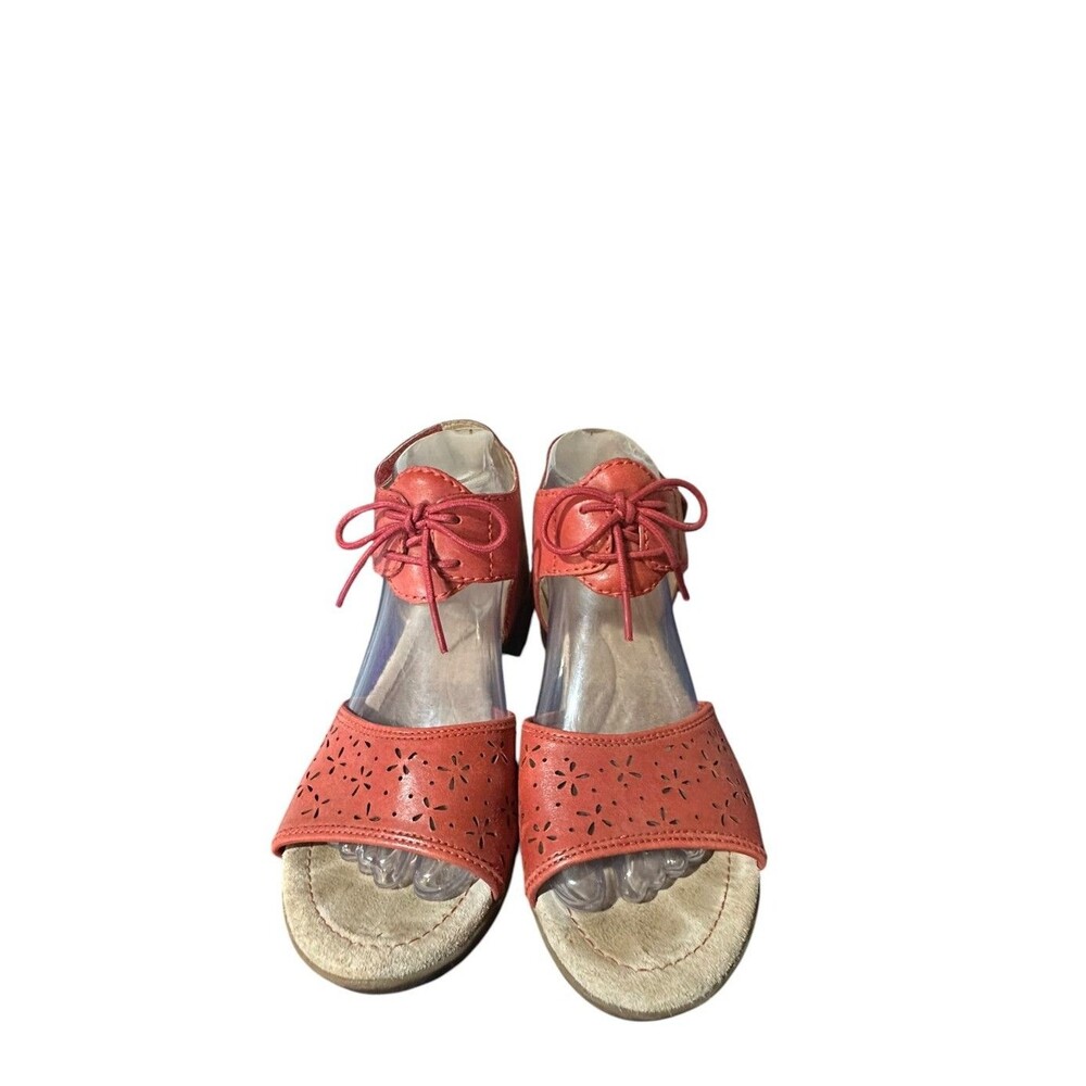 Dansko Liz Sandals Womens 38 US 7.5 Red Leather Laser Cut Tie Front Cottagecore